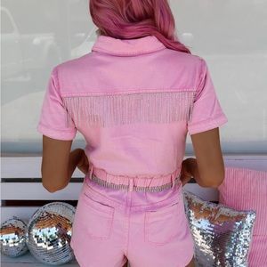 Pollie Pink Washed Rhinestone Romper